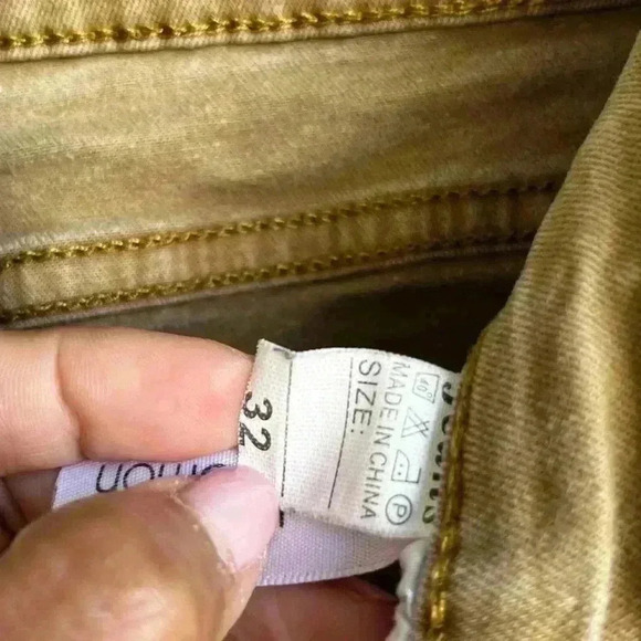 Men’s Tan Distressed Zippered Knees Skinny Slouch Qazel Verrnlon Jeans W32/38L - Picture 7 of 8